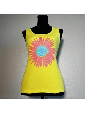 Y2K Yellow Flower Tank Top Retro Graphic Summer Baby Tee Cami